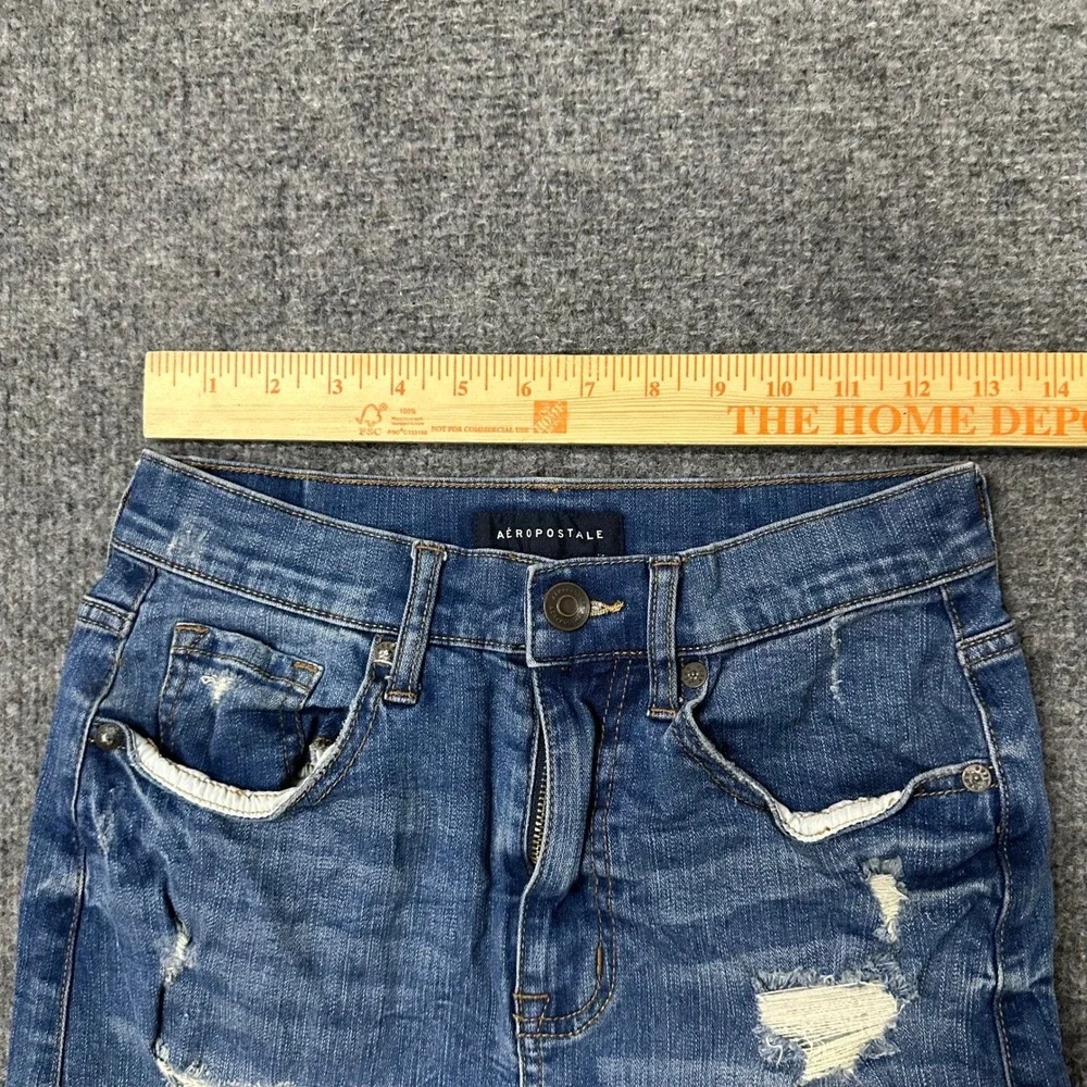 Aeropostale Skirt Womens Size 4 Blue Distressed Raw Hem Denim Mini Casual Jean